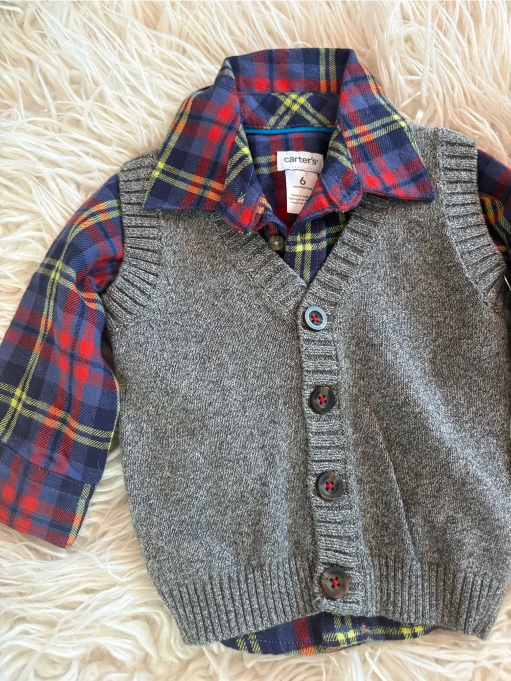 NWT Carter’s Baby Boy Plaid Shirt & Sweater Vest Set 6M